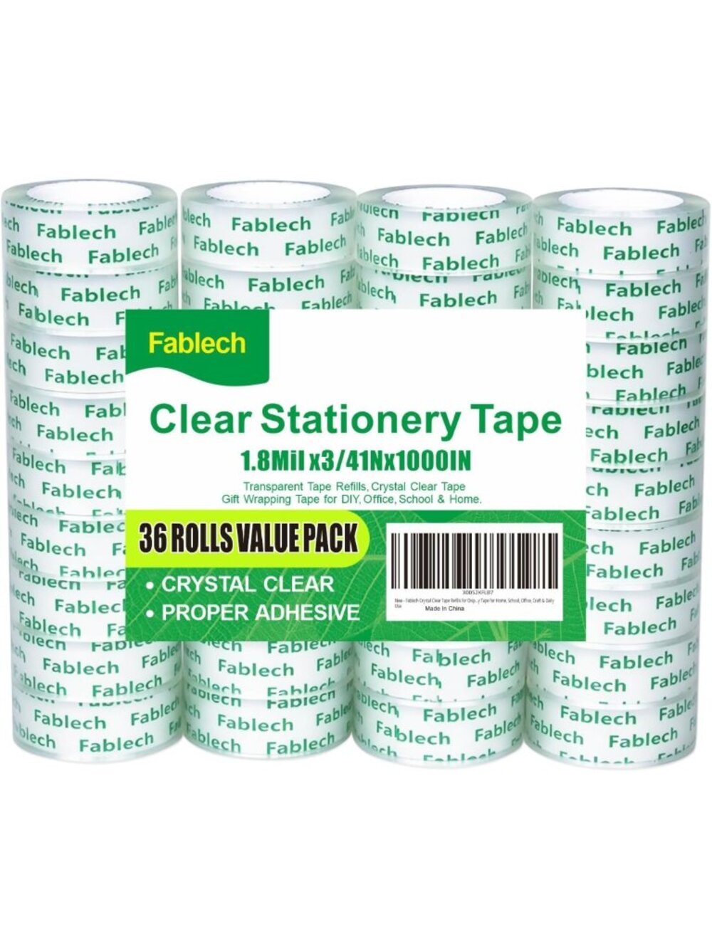 Multi-Purpose Crystal Clear Tape Refills, 36 Rolls, 3/4" x 1000", Ideal for Home